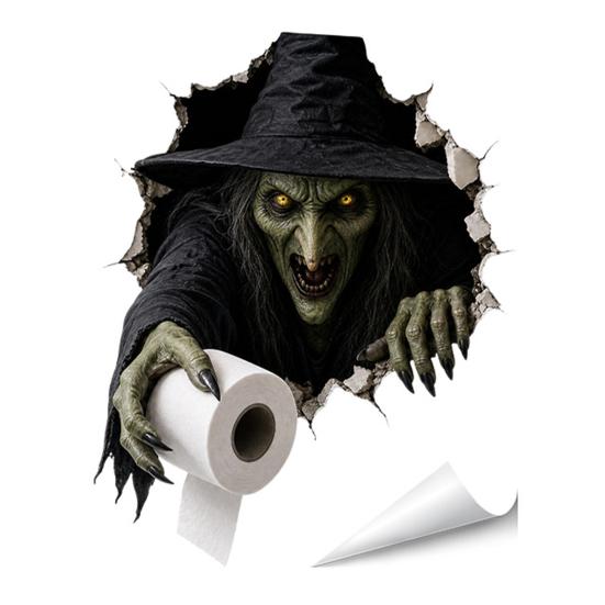 Removable Adhesive Toilet Clings Spooky Crack Ghost Tank Lid Sticker, Halloween Horror 3D Broken Wall Zombie Indoor Scene Setters Seat
