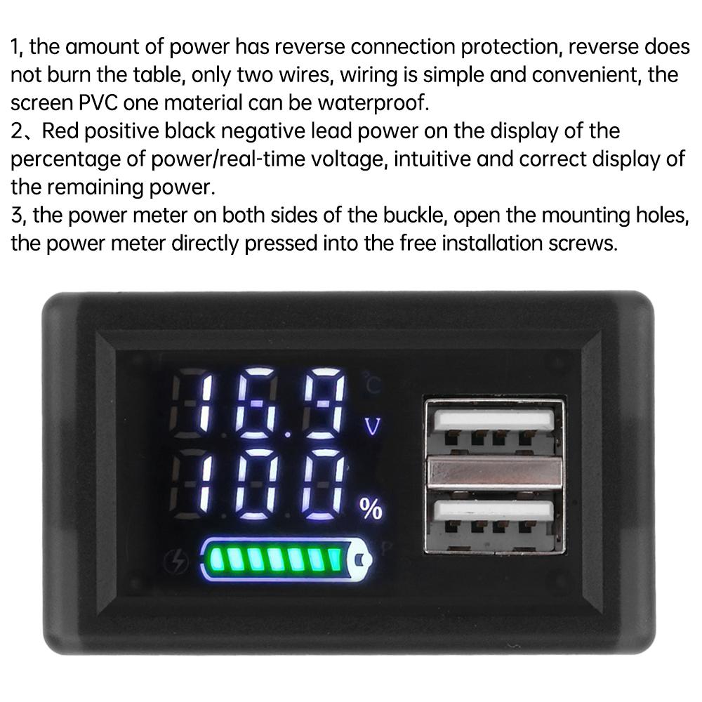ZFX-3079 Acid Battery lithium DC 9~24V Universal LED Dual Digital Display Power Indicator Dual Interface Voltmeter USB Type-C