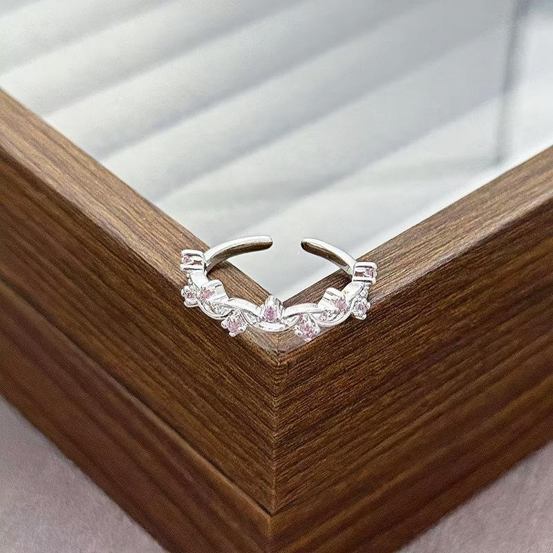 Light Luxury Sweet Cool Pink Cute Full Diamond Zir*****Pening Adjustable Ring Niche Design High-End Ring Woman