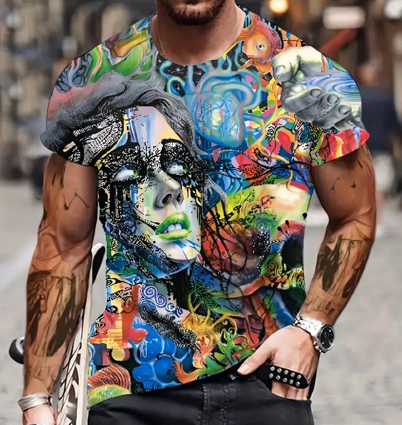 Size XXS-6XL Plus Size T-shirt Fashion Funny Men's T Shirt 3D Face Print Summer Casual O-Neck Short Sleeve Pullover Top Clothing