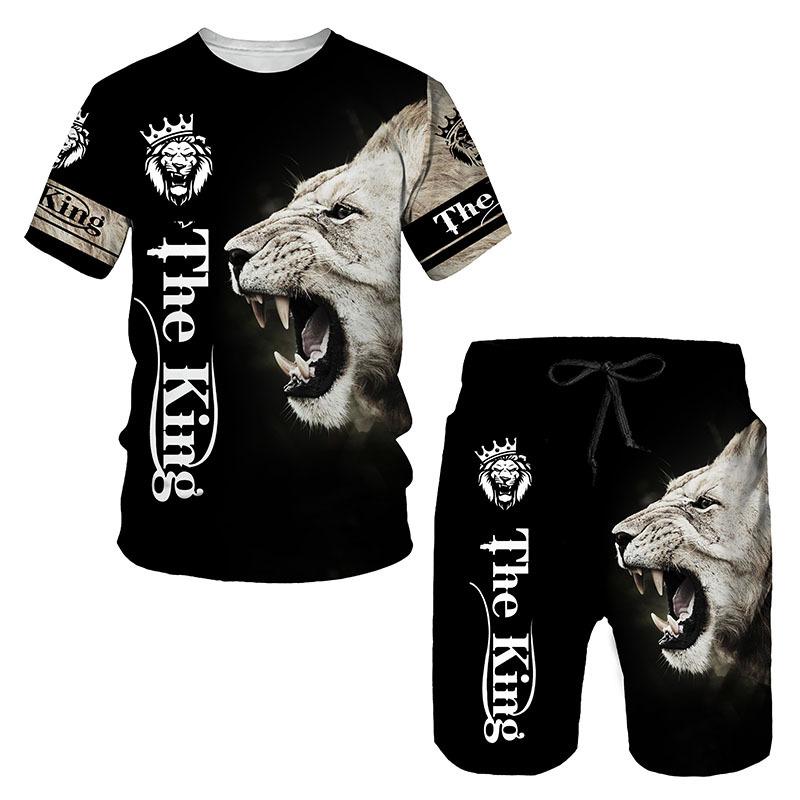 Mode 3D Imprimé Lion Vêtements de Sport Homme Ensemble 2 pièces Été T-shirt Short