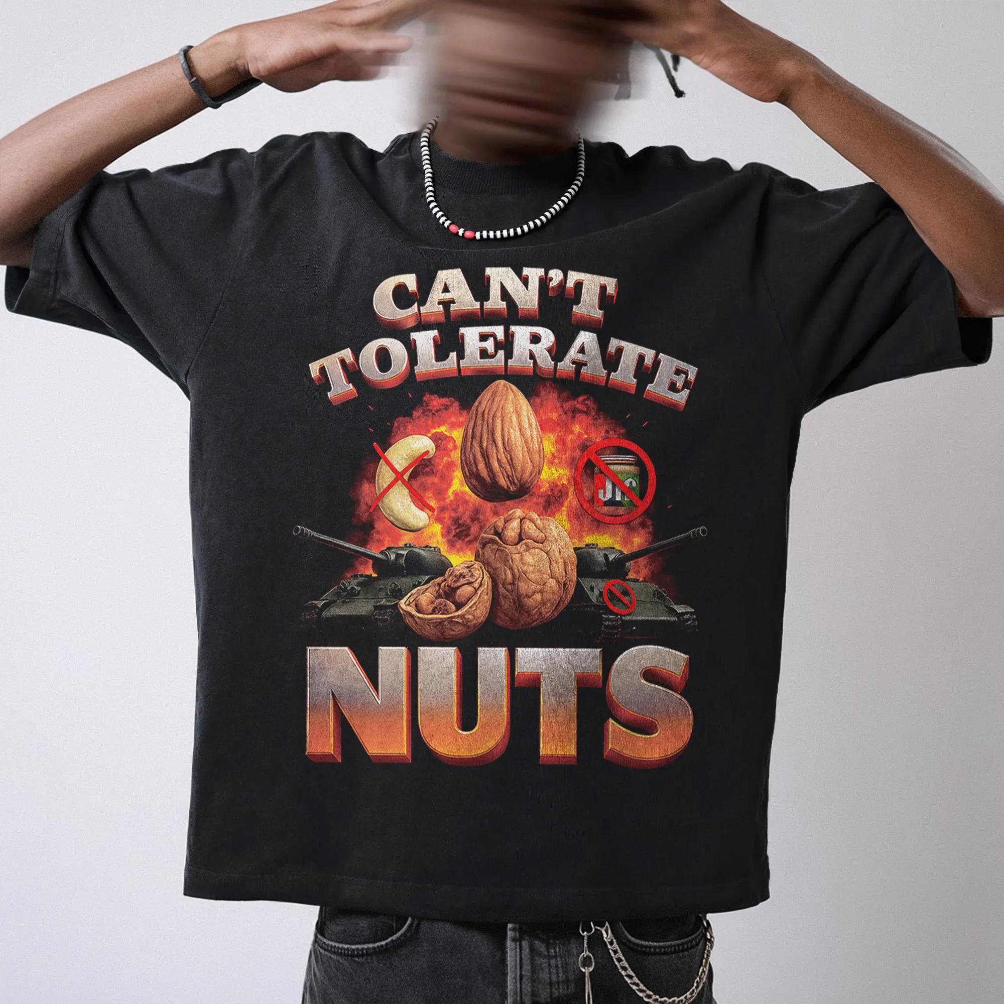 

Tolerate Nuts Meme T-Shirt Gen Z Humor Allergy Gift Summer Men s and Women s Loose and Breathable T-shirt Top M