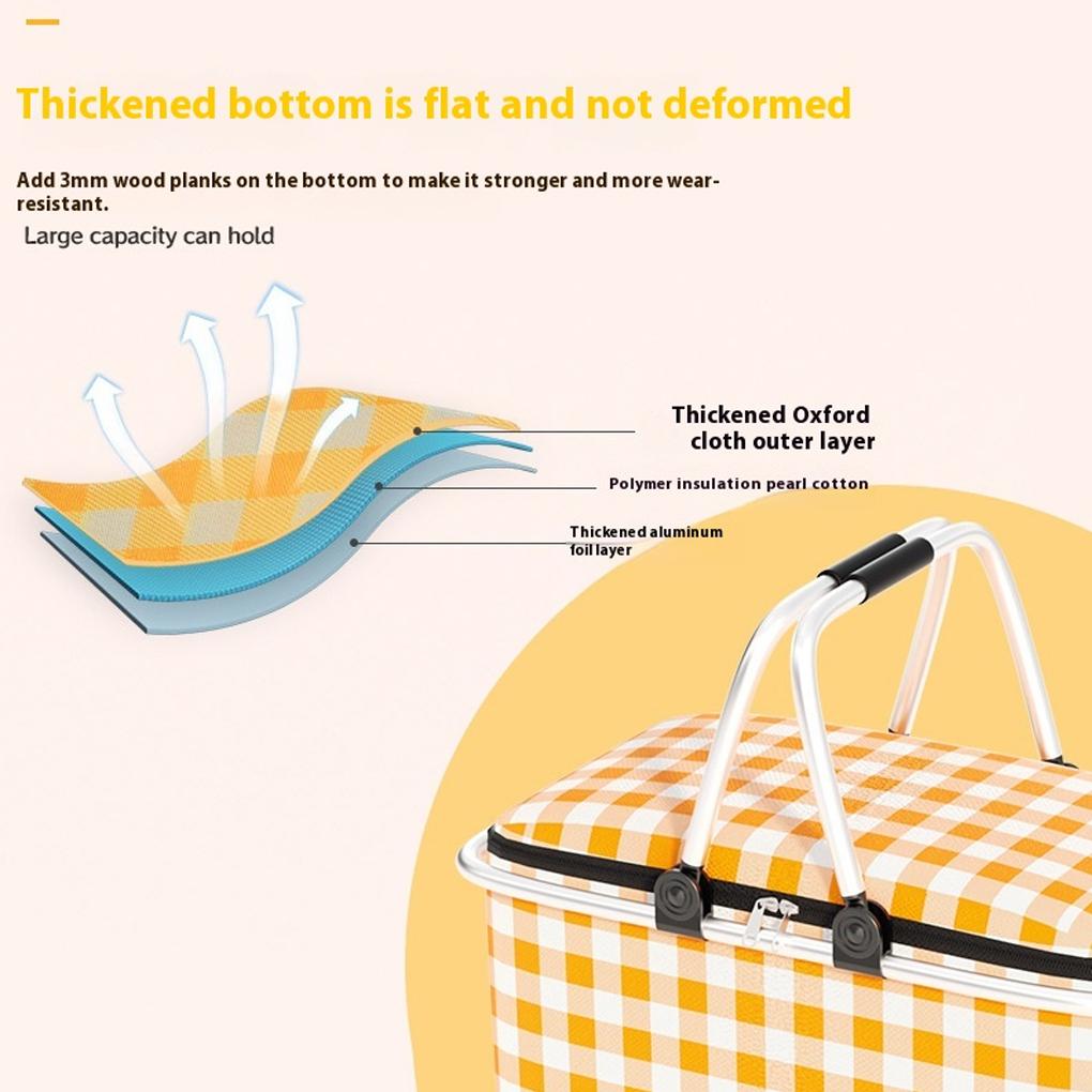 Portable Outdoor Picnic Basket Foldable Thickened Hand Basket ForPicnic Insulation Camping And Hiking Trips Easy To Clean Sturdy