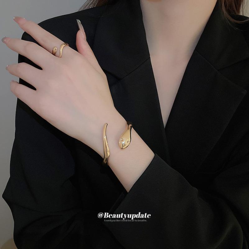 Metal Glossy Oval Open Bracelet Ring Ins Personalized Versatile Bracelet Light Luxury High-end Jewelry