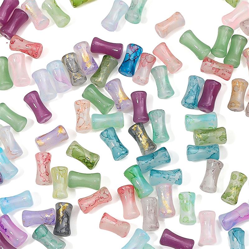 Glass Halo Staining Sprinkles Bamboo Beads Ancient Style Loose Beads Handmade Diy Hand Beaded Beads Accessories Glaze Imitation Jade Beads Materials