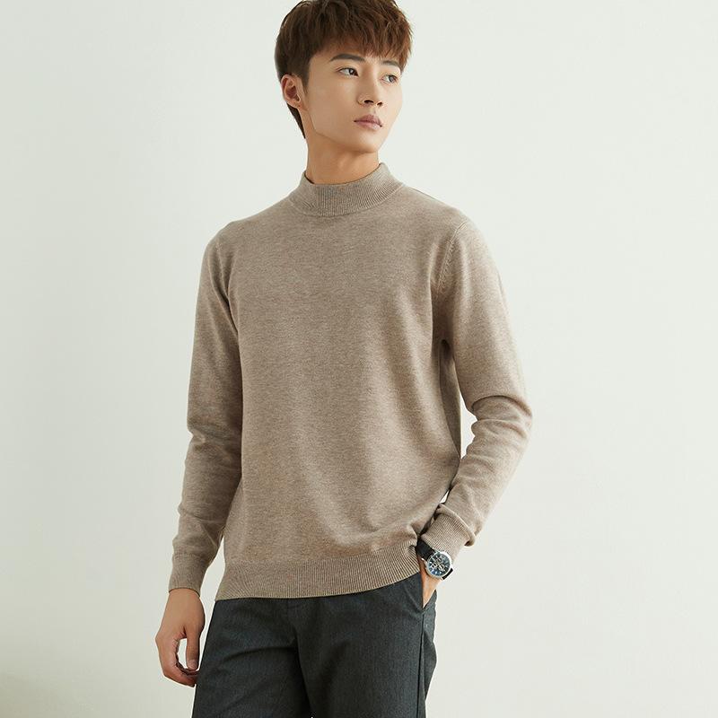 Fall and Winter Semi-turtleneck Sweater Men's Pullover Loose Solid Color Handsome Knit Sweater Fashion Versatile Bottoming Wool Sweater Long-sleeved