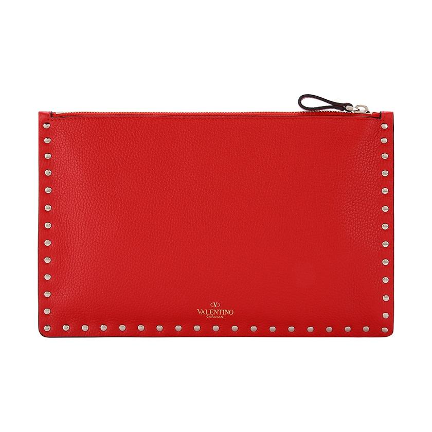 Valentino Studded Leather Large Clutch Women Clutch Red VW2P0269VSHJU5