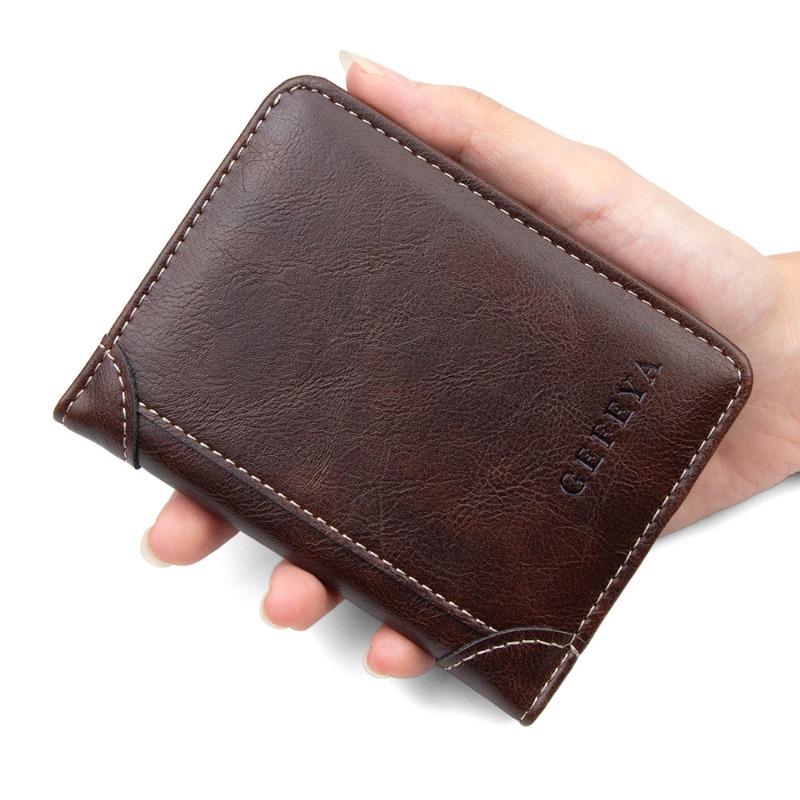 Men’s Vintage Leather Bifold Wallet, Slim Short Wallet with ID Window, Credit Card Holder, Cash Pocket, Casual Business Wallet