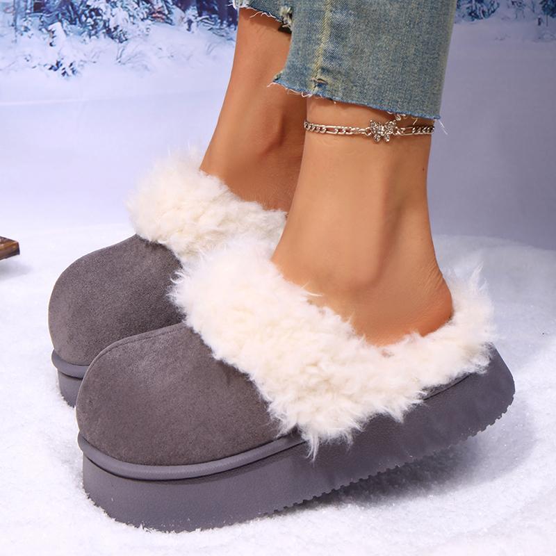 Fashion Fashion Platform Fluffy Slippers Women Indoor Thick Sole Non Slip Plush House Shoes Woman Autumn Winter Warm Faux Fur Slippers