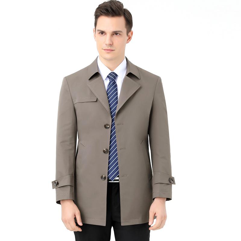 2025 Spring Men's Mid-Length Business Casual Trench Coat - Solid Color Outerwear
