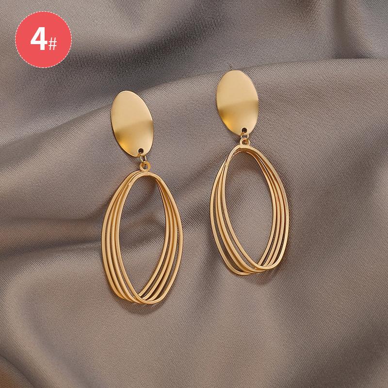 Metal wind round geometric earrings niche simple versatile stud earrings ins fashion high-end earrings