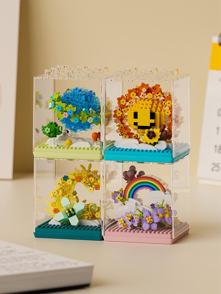 MOC Sun Flower Display box Micro Construction Block Succulent Mini 3D Diamond Model Brick Toy ideal for Kids Desk Decoration