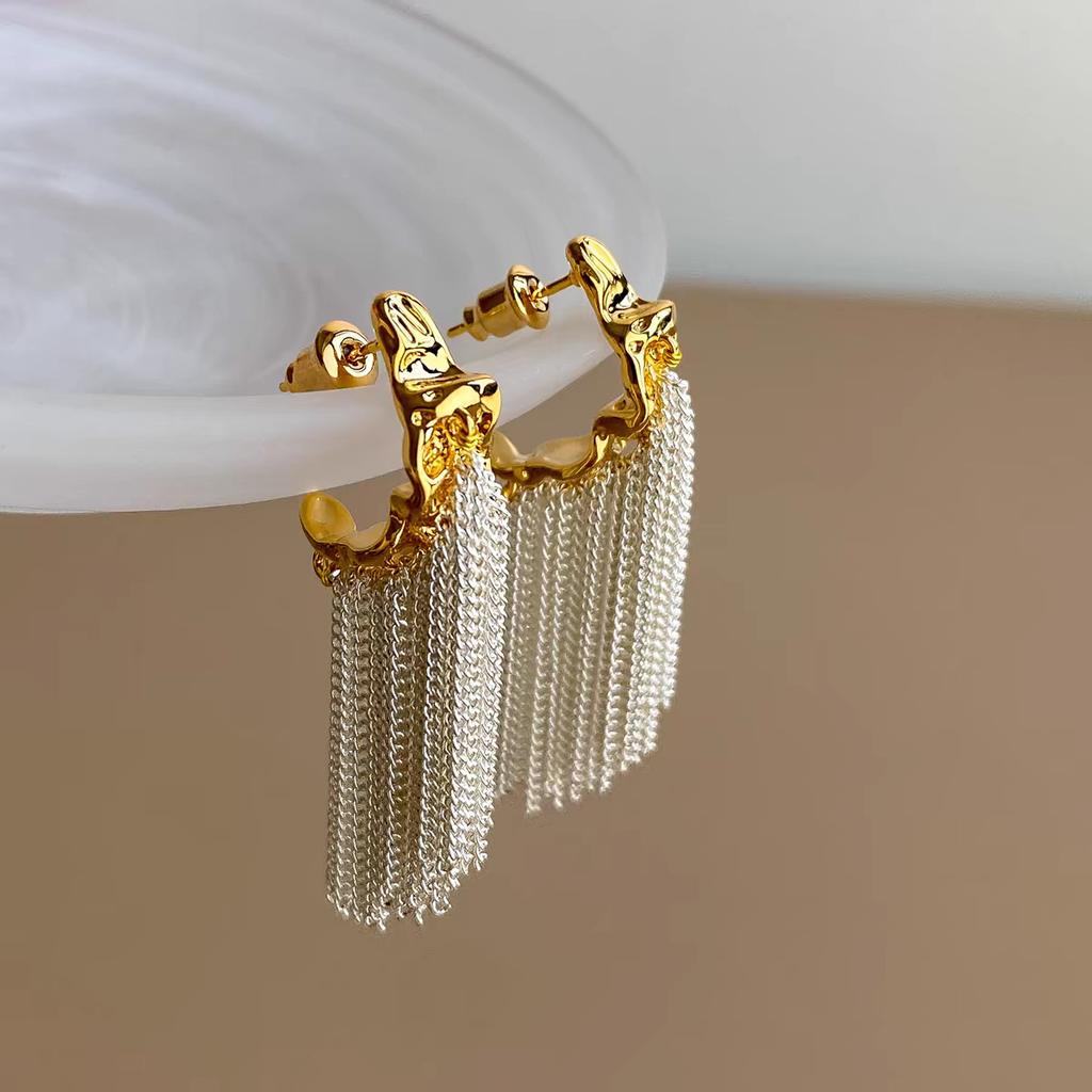 Drip Oil Flower Crystal Tassel Chain Drop Earrings for Women Romantic Enamel Petal Long Earrings Elegent Art Aesthetics Jewelry