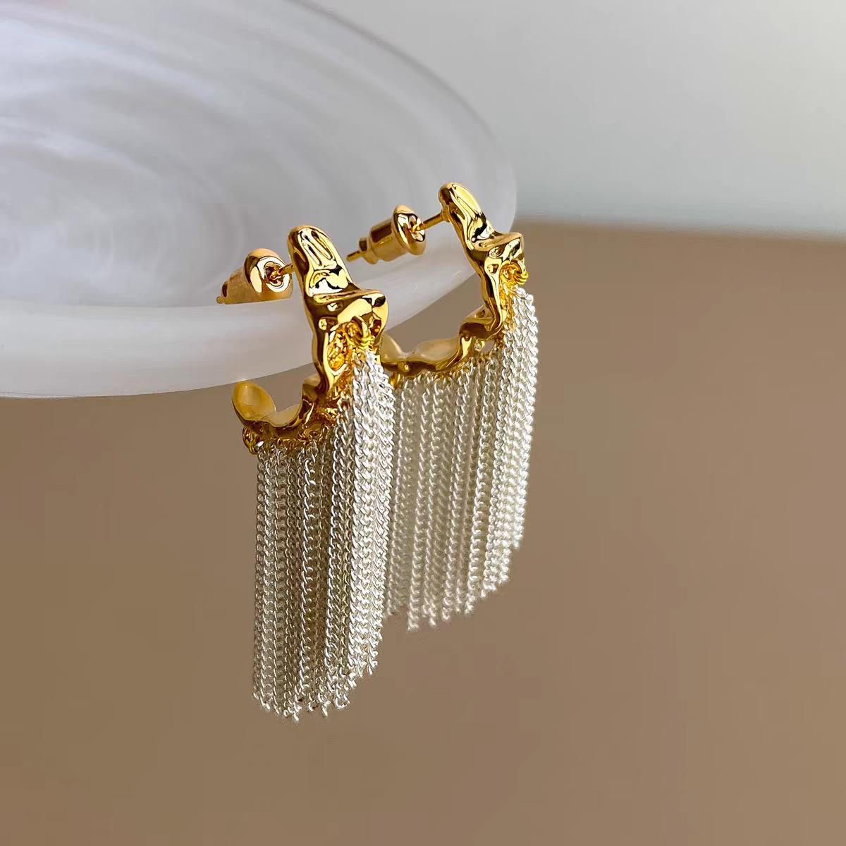 

Drip Oil Flower Crystal Tassel Chain Drop Earrings for Women Romantic Enamel Petal Long Earrings Elegent Art Aesthetics Jewelry