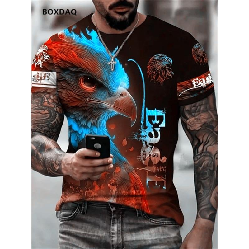 Tricouri de modă Vultur pentru bărbați, largi, cu gât rotund, topuri casual, mânecă scurtă, imprimeu 3D cu animale, tricou stradal mărimea 6XL, mărime mare, tricou respirabil