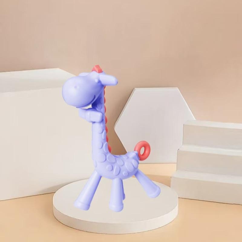 Single-piece Silicone Teether Giraffe Cartoon Baby Ring Teether BPA-free Silicone Chewable Pendant Teething Gift Toy for Infants