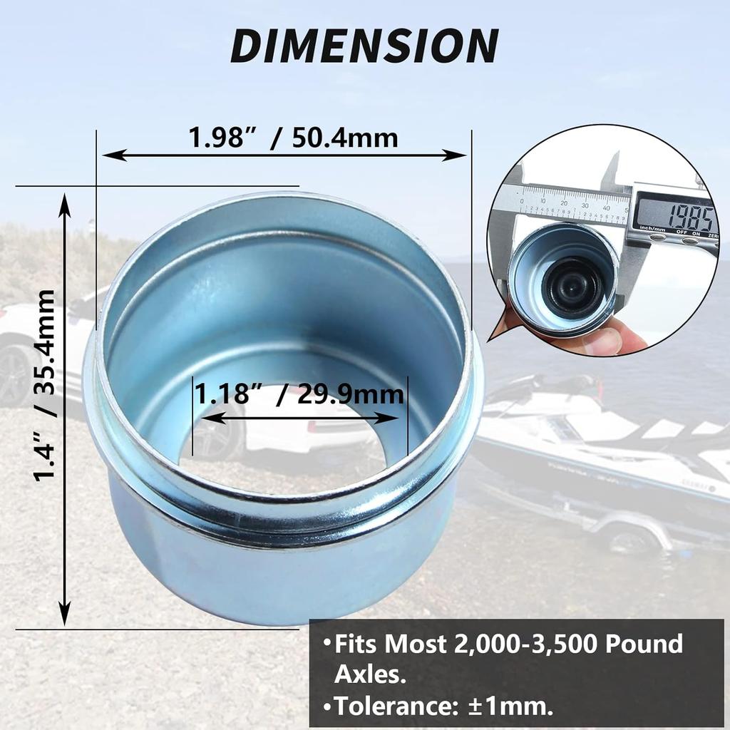 2Pcs Trailer Axle Dust Cap Cup Grease Cover 1.98" Hub With Extra 2 Rubber Plugs,Trailer Axle Wheel Hub And Bearing Dust Cap For Most 2000 To 3500