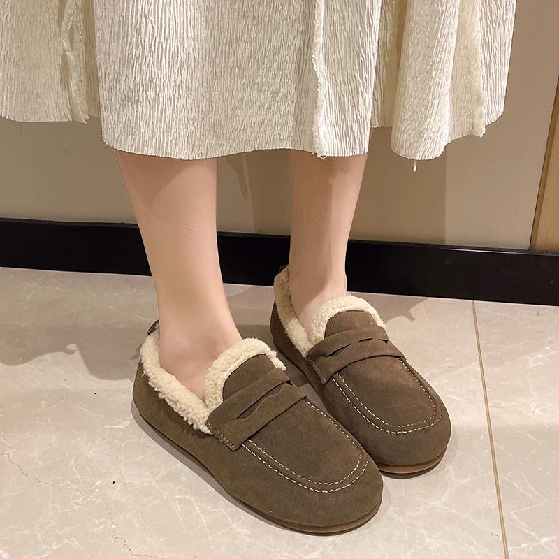 Temperament One Pedal Winter Explosion Velvet Warm Cotton Shoes Soft Sole Doudou Shoes Large Size Pregnant Women Can Wear