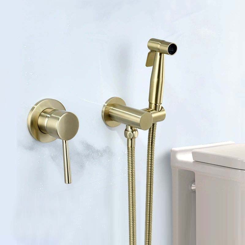 Brushed Gold All Copper Toilet Spray Gun Wall Mounted Concealed Shower Bidet Hot and Cold Faucets Bathroom Toilet Companion