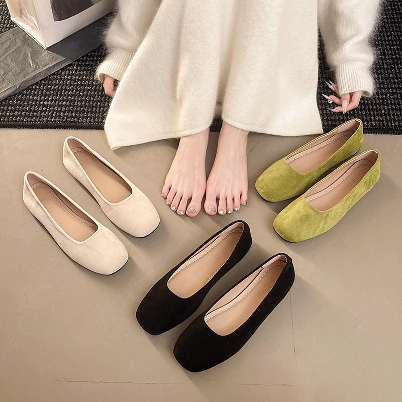 Fashion Flat Spring and Autumn Suede Vintage Square Head Single Shoes Women 2025 New French Vintage Single Shoes