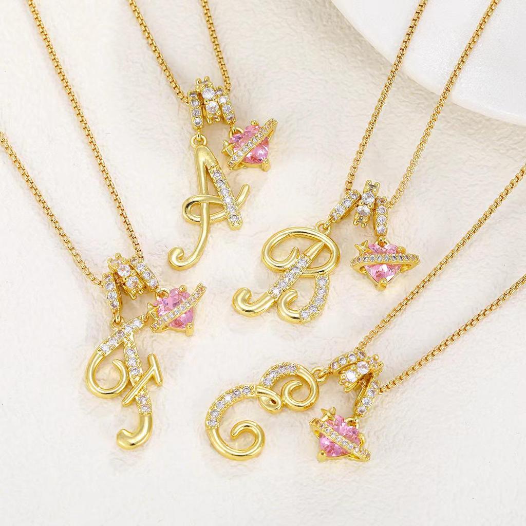Three-in-One Gold-Plated Initial Necklace with Heart Pendant and Rhinestones - Sweet and Cool Clavicle Chain, Perfect for Valentine's Day