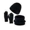 3Pcs/Set Winter Hat Scarf Gloves Set Solid Color Windproof Brimless Hat Neck Warmer Touch Screen Gloves Set