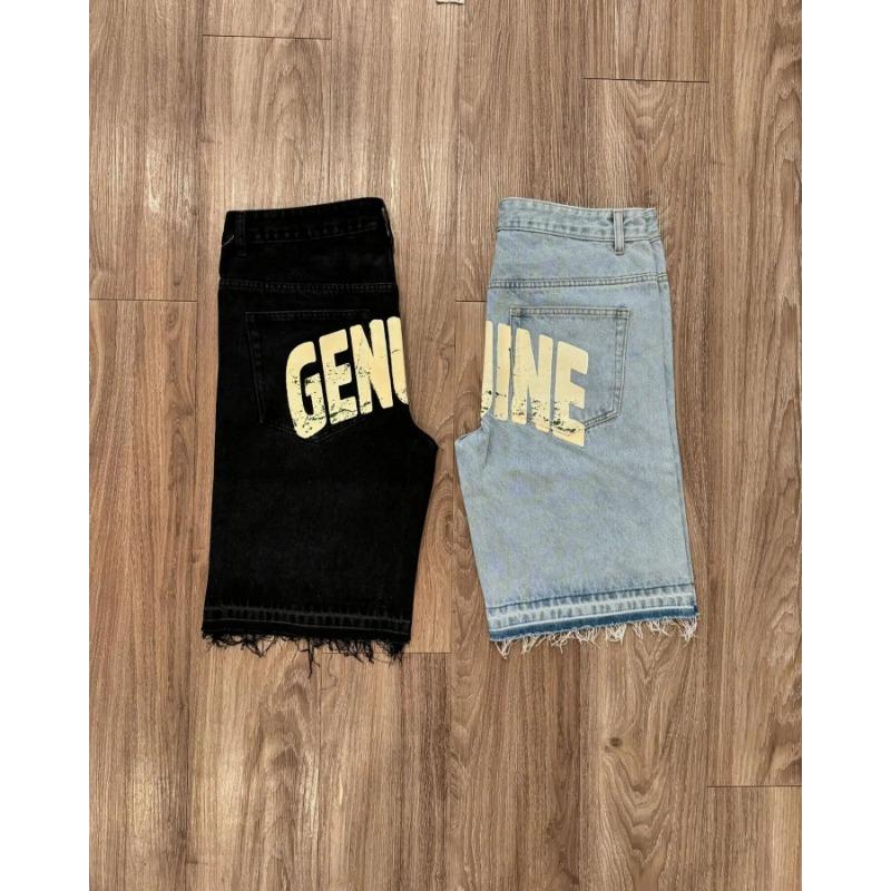 High Street Hip Hop Rhinestone Cross Straight Denim Knee Length Shorts