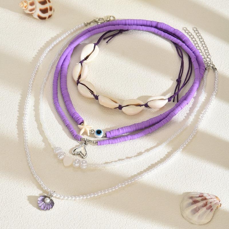 Seaside Shell Necklace Imitation Pearl Fishtail Accessories Female Bohemian Soft Pottery Beaded Necklace