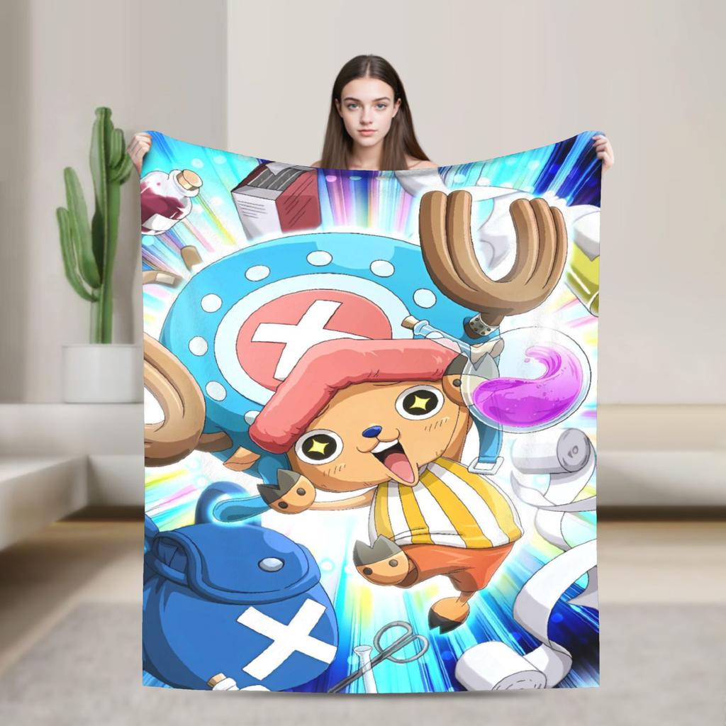 Tony Chopper Flannel Blanket Winter Anime Warm Bedding Throws for Kids Adult Couch Bed Fluffy Bedspread Sofa Bed Cover