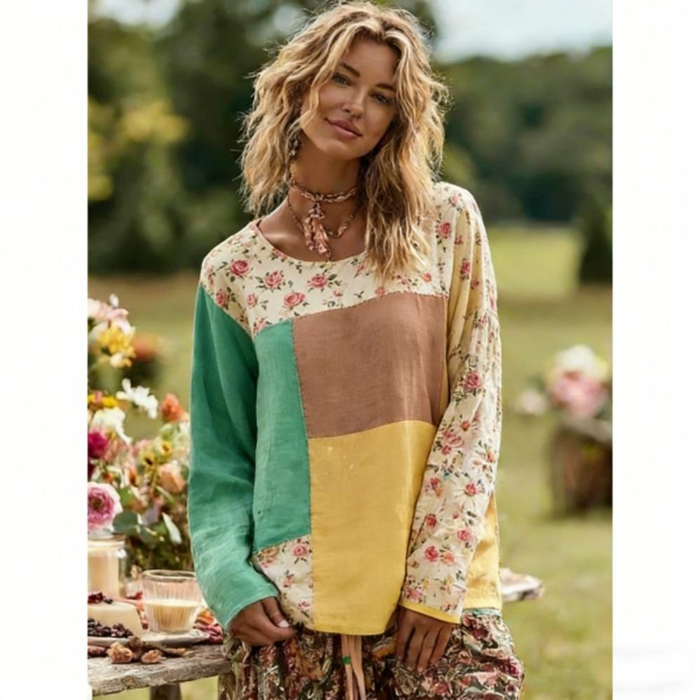 Spring Women's T-shirt Europe America Fashion Pullover Bohe Style Women Long Sleeve T-shirt Outdoor Casual Tees Top