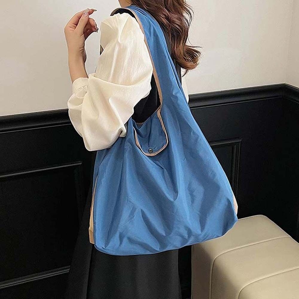 Large Capacity Foldable Shopping Pouch Portable Contrast Color Shoulder Bag  Travel