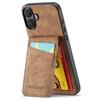 FIERRE SHANN For iPhone 16 Plus Case Card Holder Kickstand Leather RFID Blocking Back Cover