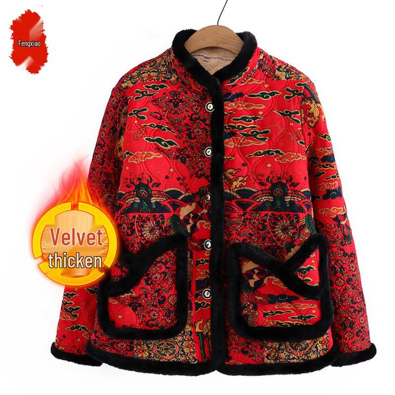 Women's Plus Size Warm Floral Cotton Padded Jacket