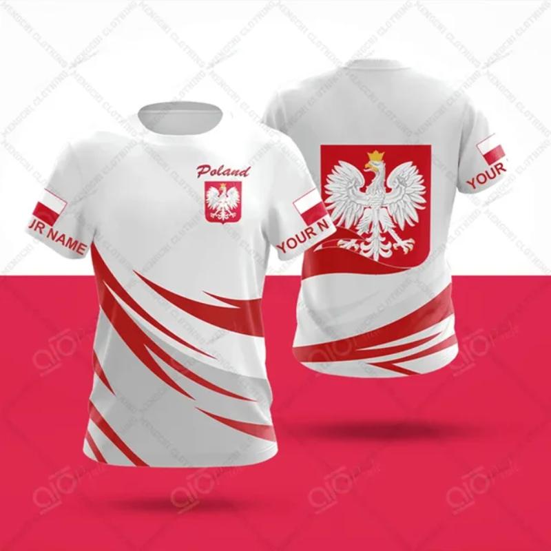 Odznak poľskej vlajky Warrior Camouflage 3D vytlačený Pánske Crew Neck Krátky rukáv Oversized Voľné Módne tričko Športové Rýchloschnúce