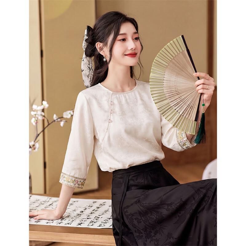 Xinfeiyu Women s Retro Chinese Style Jacquard Embroidered Shirt M