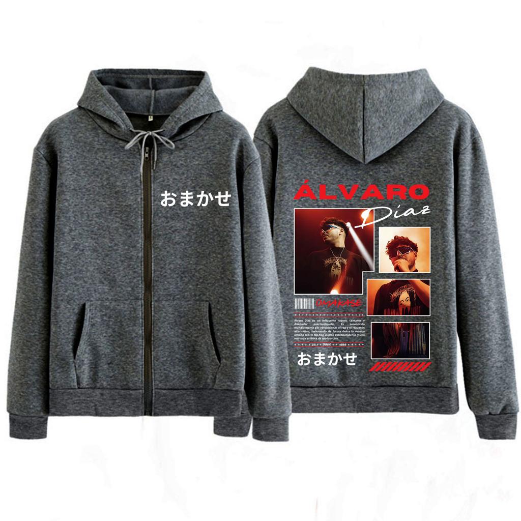 Alvaro Diaz Omakase Sudadera con Cremallera Estampado de Gira de Álbum para Hombre Mujer Sudaderas de Moda Chaqueta Casual Hip-hop con Cremallera Ropa Urbana