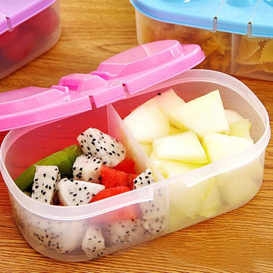Luftdichter Lebensmittelaufbewahrungsbehälter 2 Fächer Snack-Aufbewahrungsbox mit Deckel Stapelbare Obstaufbewahrungsbox für Kühlschrank Küchenvorratskammer Picknicks