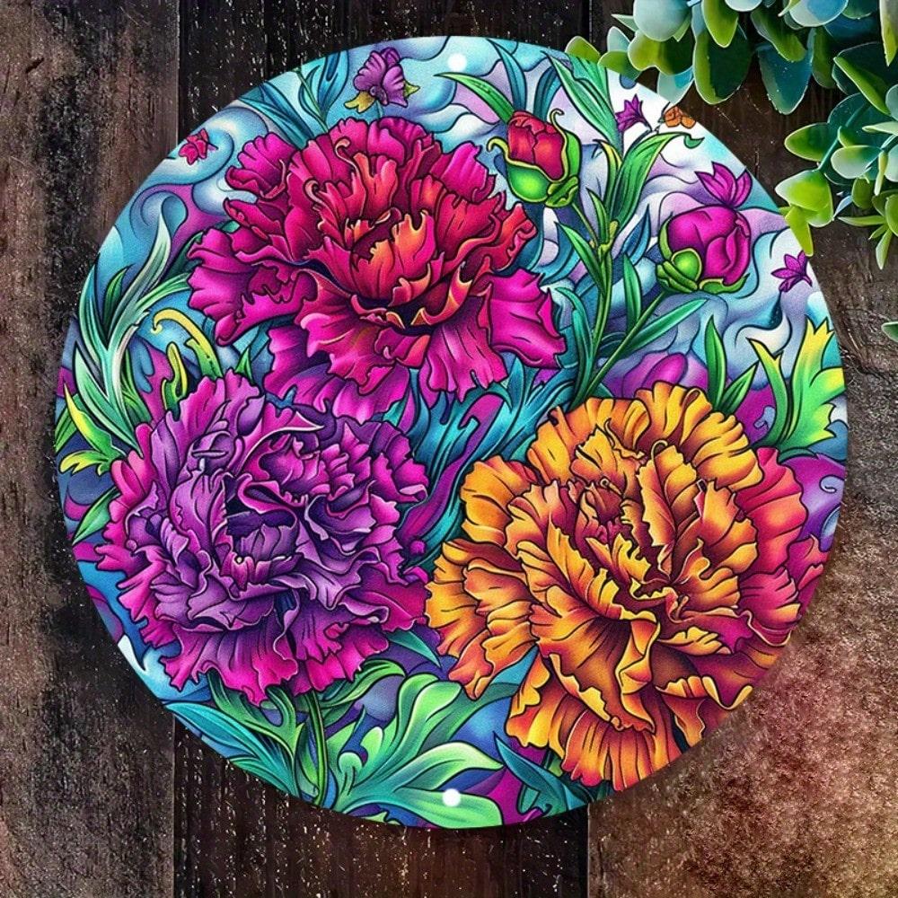 

Metal Tin Sign Vintage Peony Wall Art 8 Inch Round Weather Resistant Decor For Home Bar Cafe 20x20 разноцветный