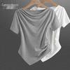 Elegantes tailliertes Damen-T-Shirt mit kurzen Ärmeln und Falten