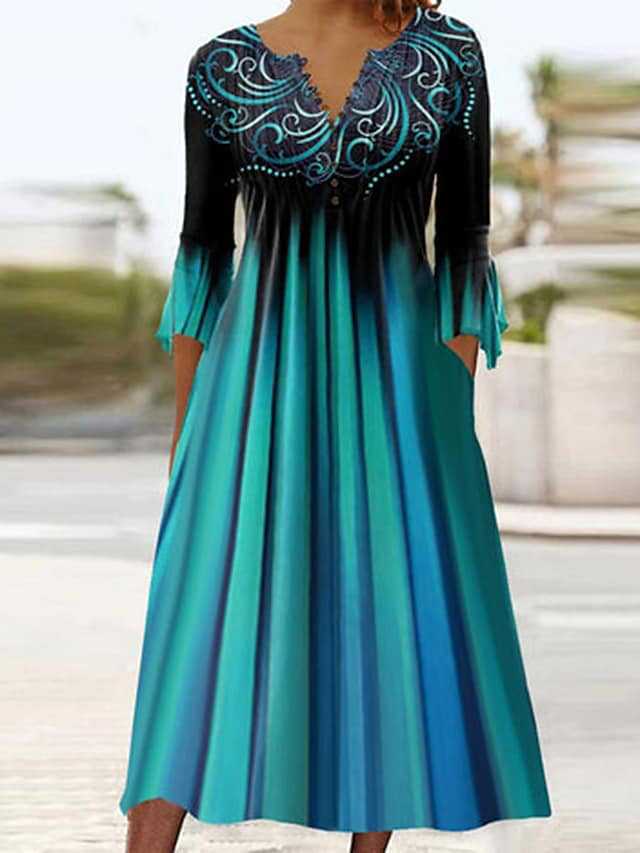 

Жіноча максі-сукня з V-подібним вирізом, вишивкою, рукавами-кльош, градієнтного кольору 5XL зелений