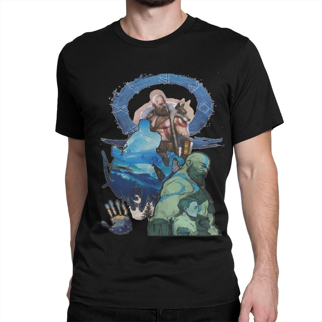 Męska Damska Koszulka Gra God Of War Kratos Vintage Czysta Bawełna Koszulka Krótki Rękaw Koszulki Okrągły Dekolt Ubrania Lato