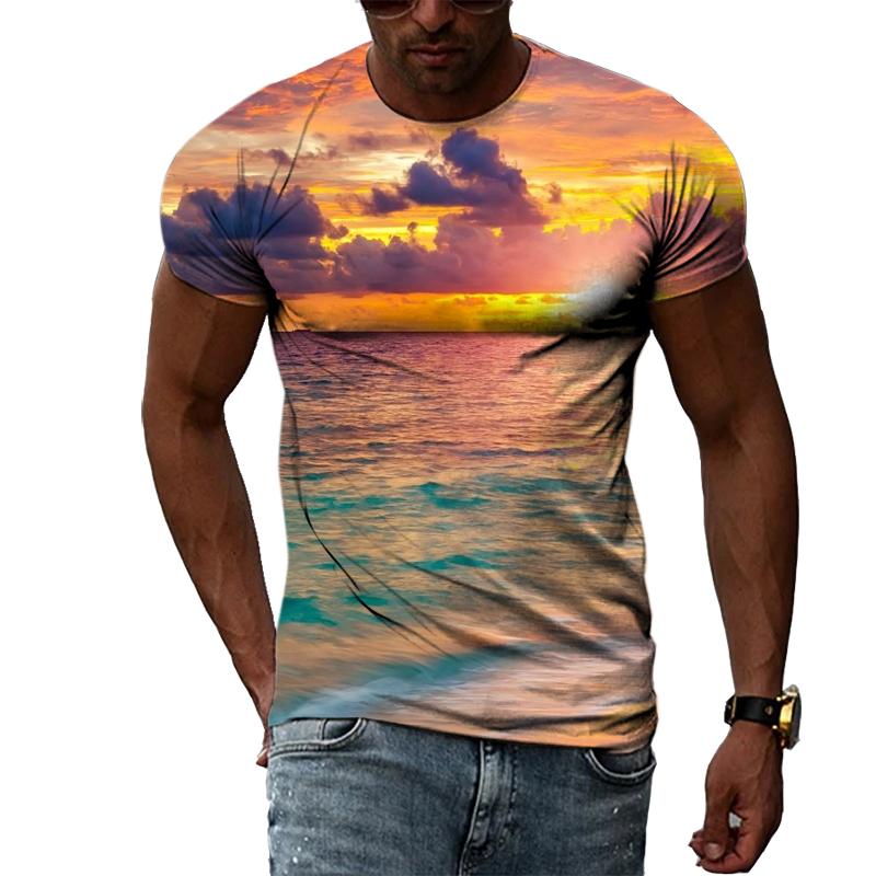 Ny 3D Trendyol Menn Naturlig Landskap Grafiske T-skjorter Sommermote Hip Hop Uformelt trykk T-skjorte Personlighet Kjekk T-skjorte