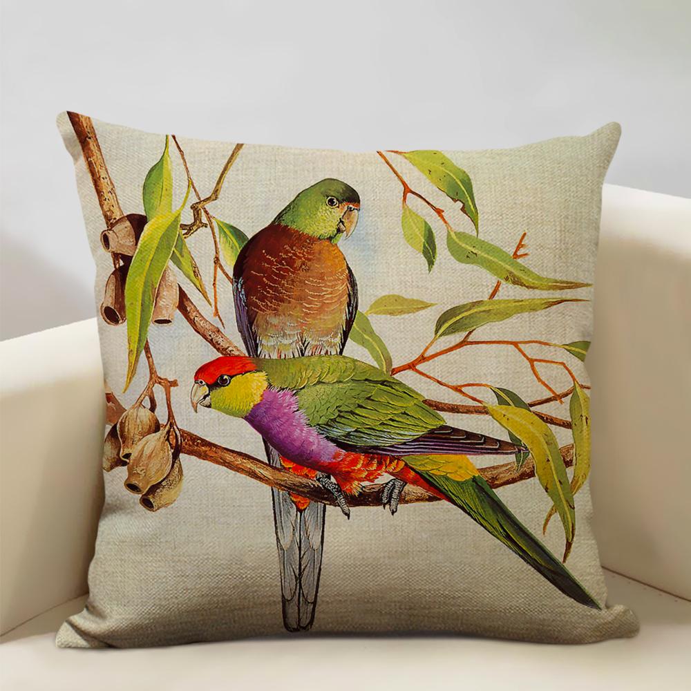 Bird Parrot Sofa Cushion Cover Bedroom Living Room Hotel Cafe Decoration Pillow Case 45x45cm Linen Pillowcase Chair Cushions