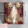 2pcs Elegant Christmas Print Curtains – Poinsettia & Gold Floral Design for Bedroom   Living Room   Kitchen & Office
