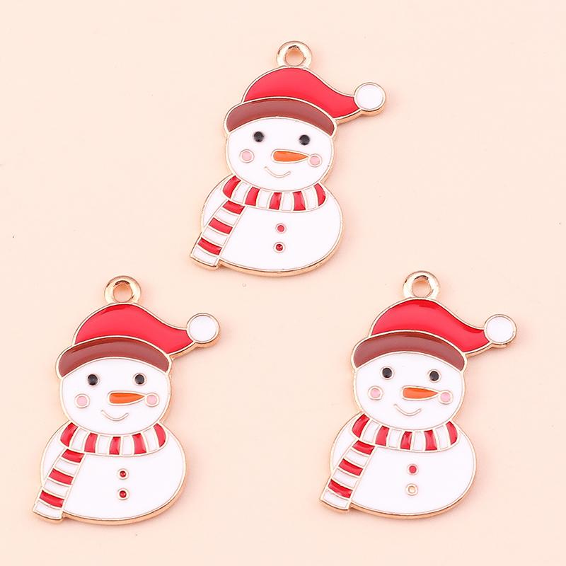 10pcs Enamel Christmas Tree Snowman Pendants Charms for Jewelry Making Earrings Necklace DIY Bracelet Accessories Supplies
