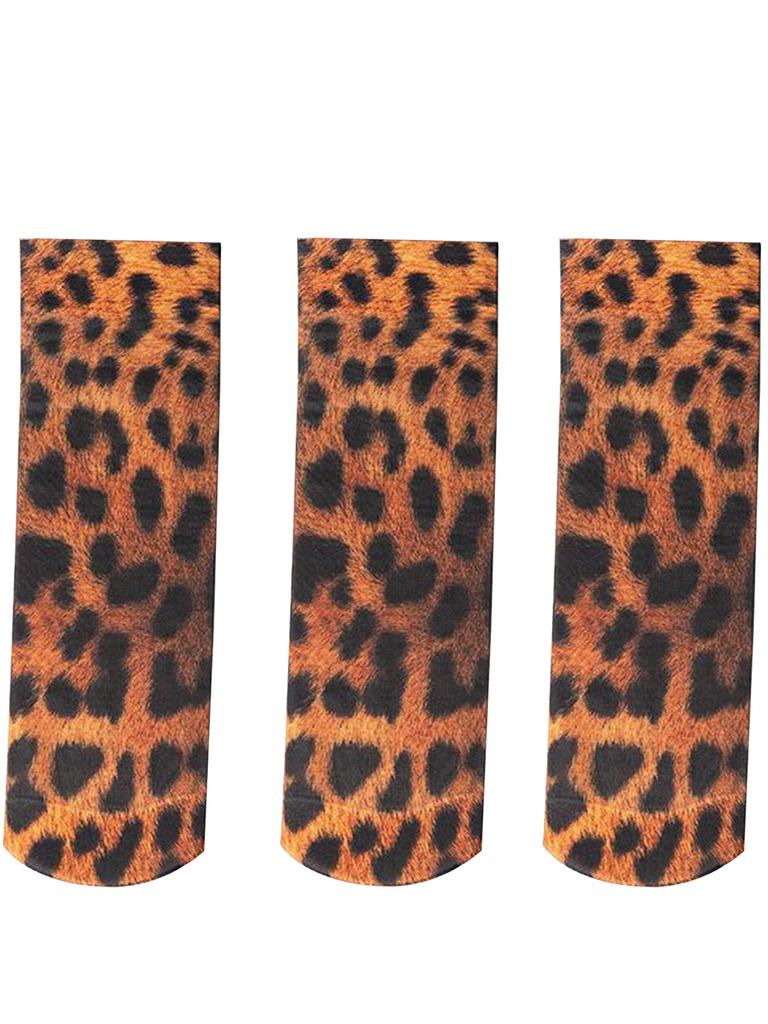 3 Pairs Leopard Large Flower Print Short Socks Summer Single Shoes Stockings High Elastic Comfortable Breathable Casual