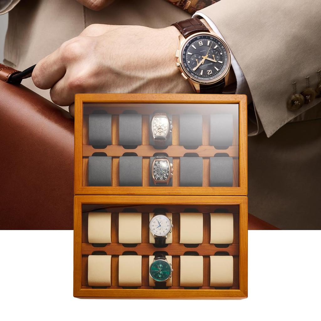 Wooden Watch Storage Holds 10 Dark Gray Watch Can Hold Magnets Box, Watches, Pillow,