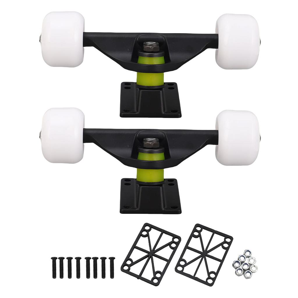 2PCS Skateboard Trucks Set with 4 Wheels Aluminum Alloy 5 Inch Shock Absorption Longboard Truck for Replacement Black