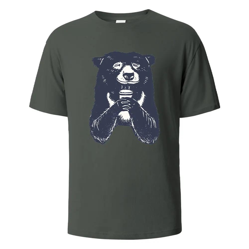 T-shirt à Imprimé Ours Buvant T-shirts d'Été Pour Hommes Femmes 100% Coton Col Rond Surdimensionné Décontracté Manches Courtes Streetwear Haut Basique