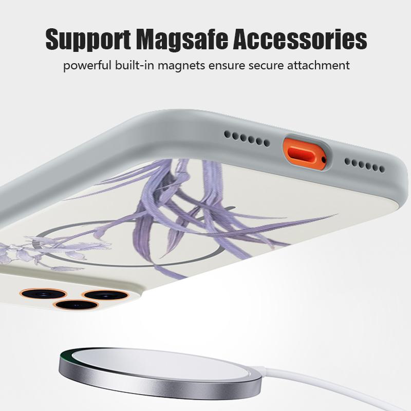 Magnetic For Magsafe Case For iPhone 17 Pro Max Purple Orchid Floral Pattern Skin Feeling Cover For iPhone 16 15 14 13 Pro Max